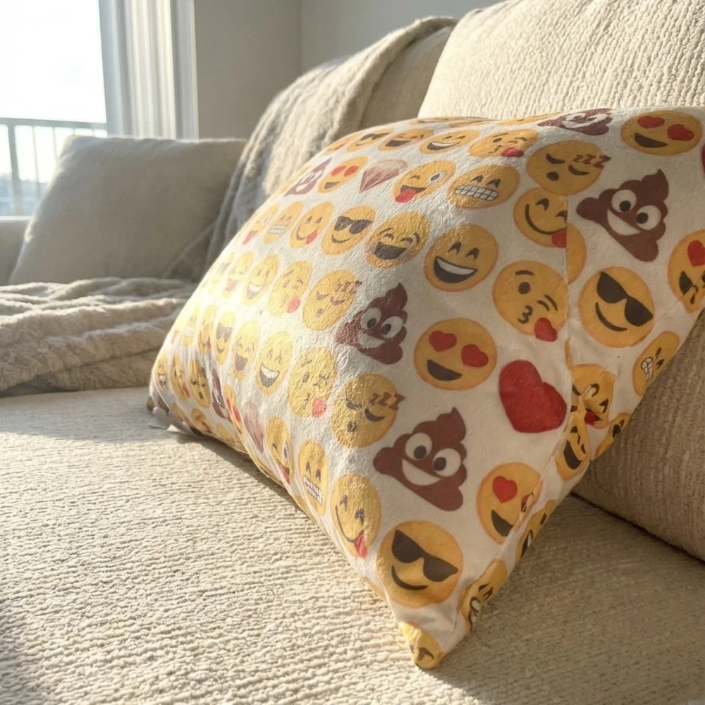 Emoji Patterned Decorative Pillow - Cream and Yellow